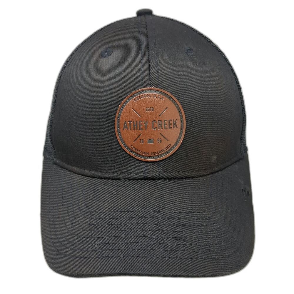 Ivory Trucker Hat Black One Size Athey Creek Christian Fellowship Leather Patch